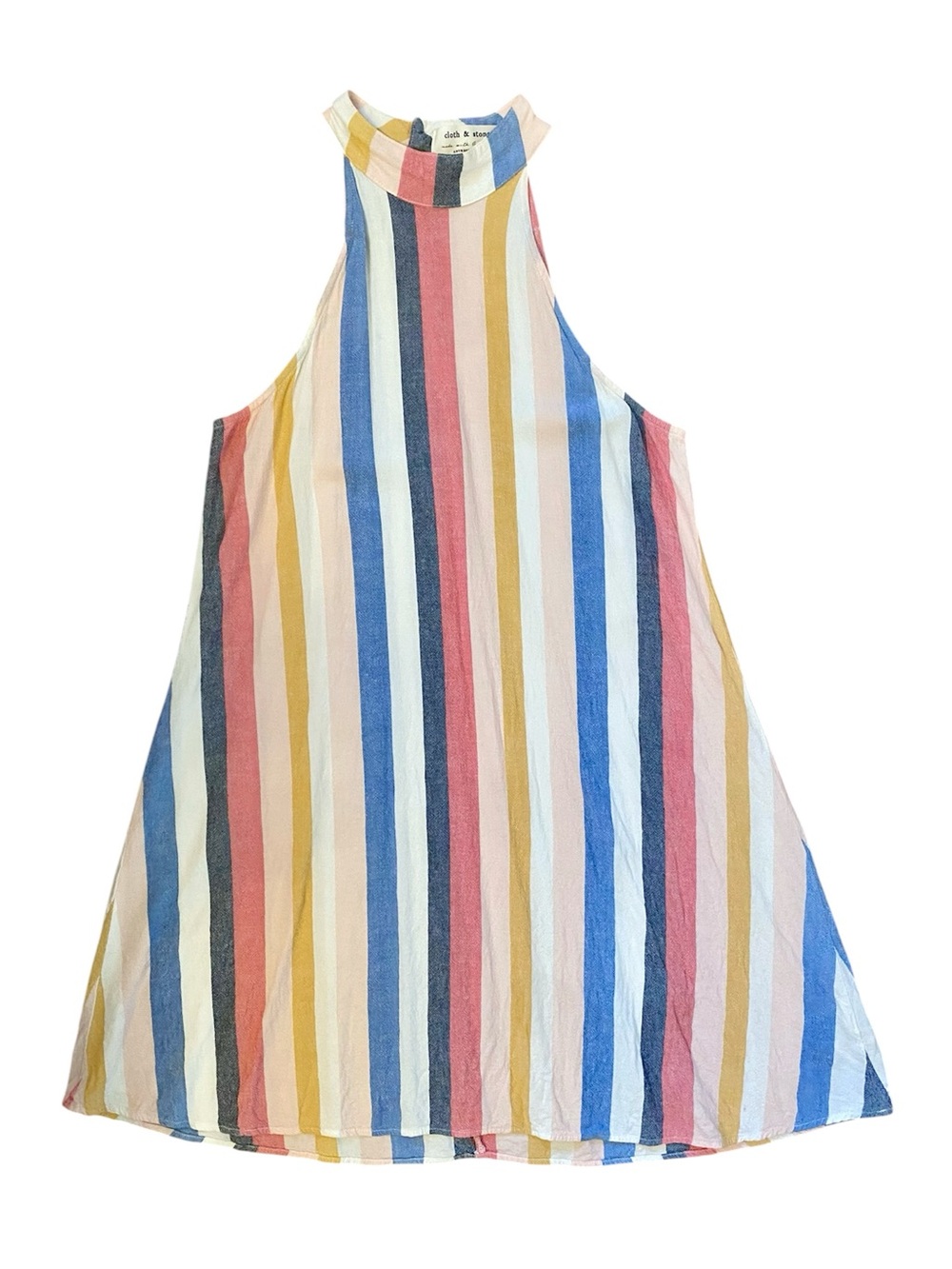 CLOTH & STONE ANTHROPOLOGIE striped linen blend halter dress